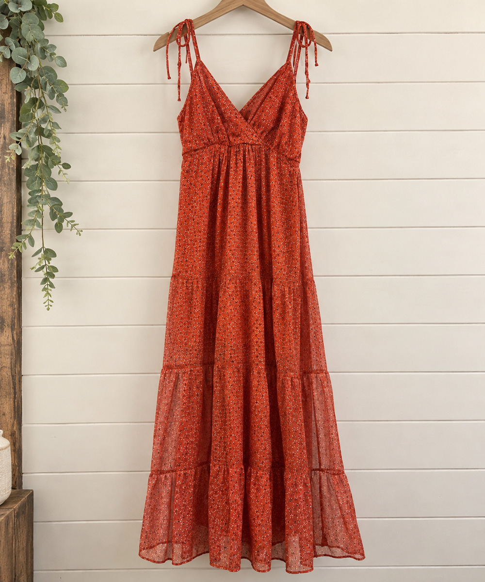 Abercrombie & Fitch Womens Tiered Maxi Sundress Medium Smocked Coastal Boho LG